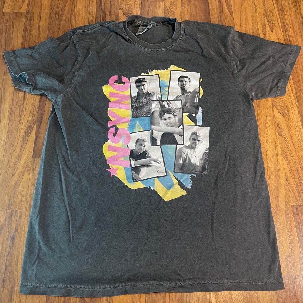 NSYNC 2001 PopOdyssey Tour Shirt Mens Large Vintage Comfort Colors Gray Cotton